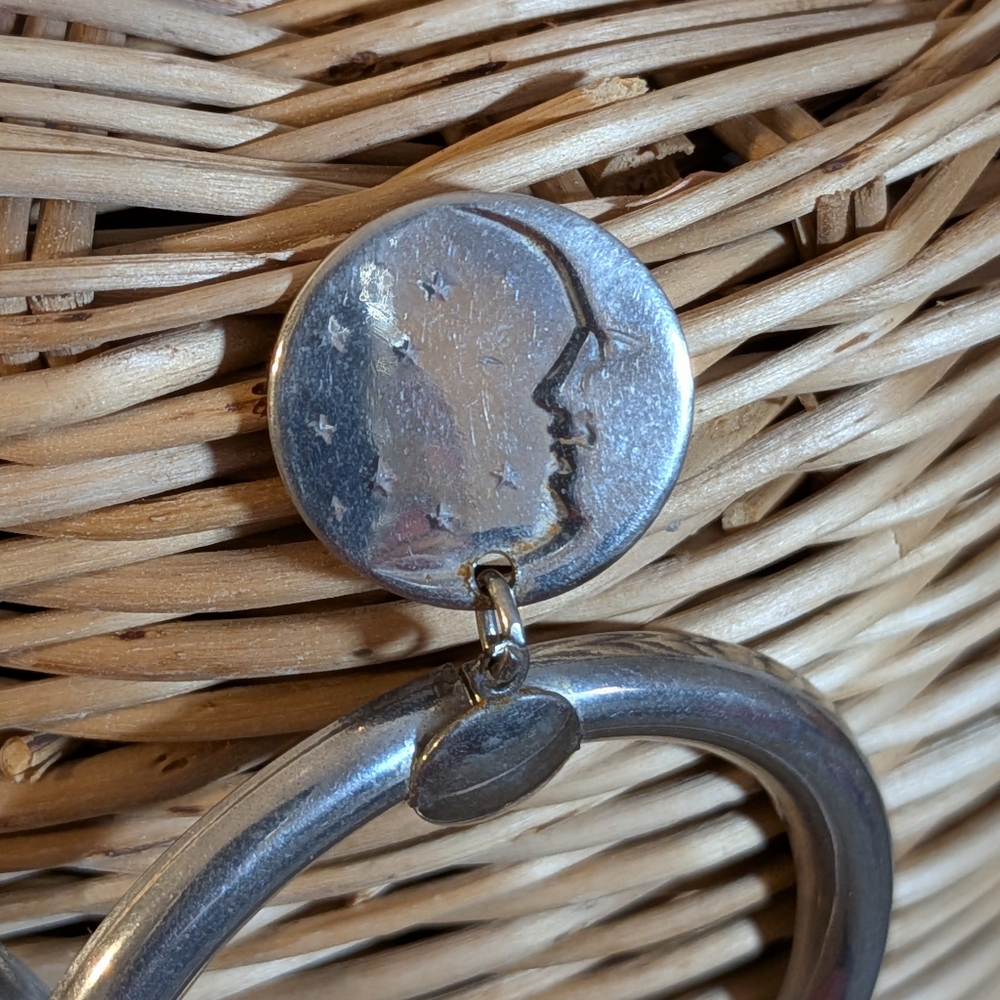❄️Vintage Moon & Stars Silver Hoop Earrings - Picture 2 of 6